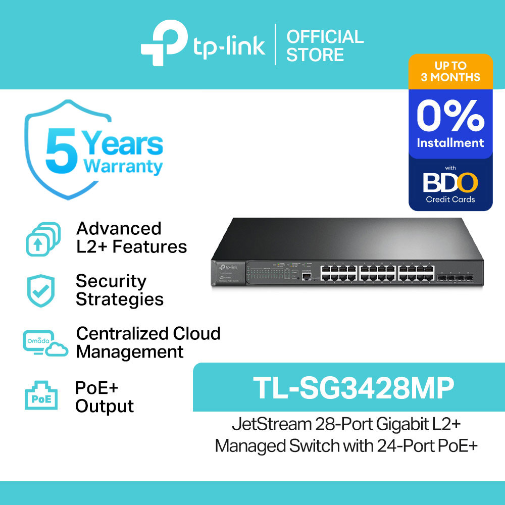 TP-Link Official Store / TL-SG3428MP / 10/100/1000 Mbps JetStream 28-Port Gigabit L2+ Managed Switch with 24-Port PoE+ Desktop Network Ethernet Switch Hub for Internet