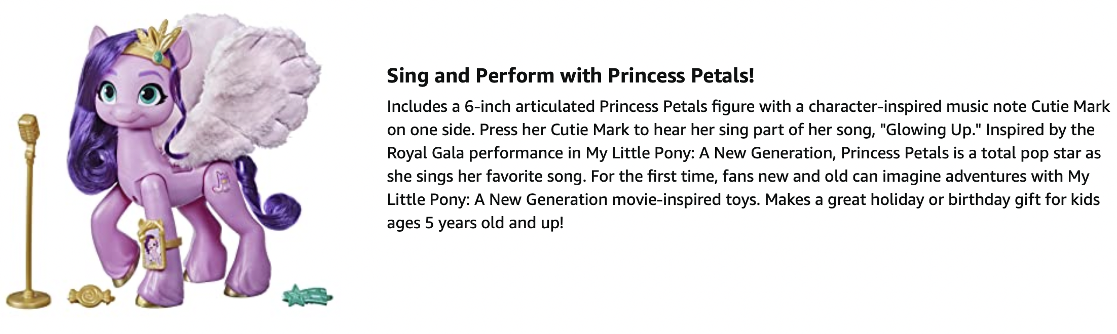  My Little Pony: A New Generation Movie Singing Star Princess  Pipp Petals - 6-Inch Pink Pony That Sings and Plays Music, Toy for Kids Age  5 and Up : Toys & Games