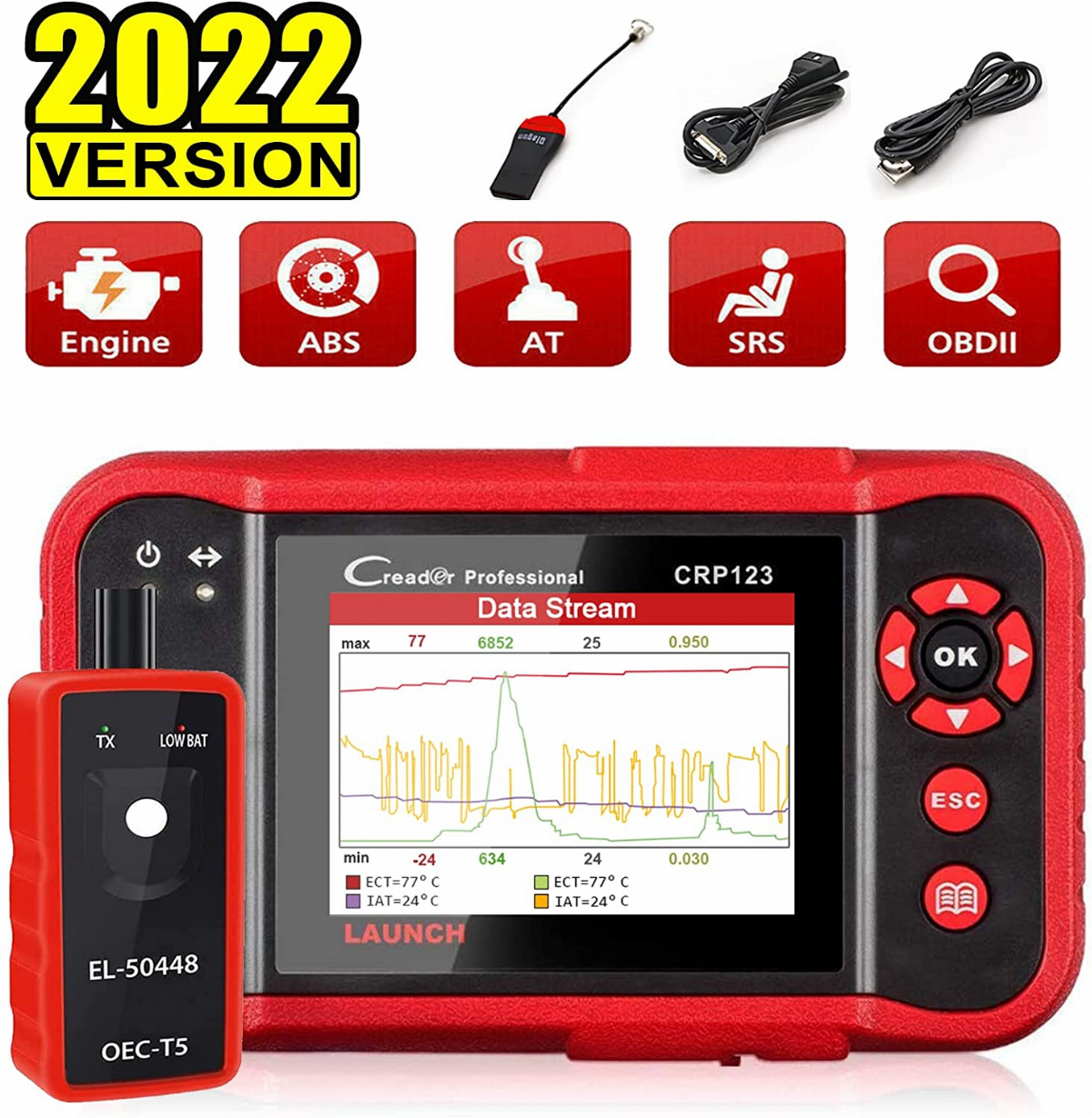 LAUNCH Creader VIII Code Read for Engine/ABS/SRS/Transmission System with EPB SAS Oil Reset Function Including One EL-50448 TPMS Reset Relearn Tool 