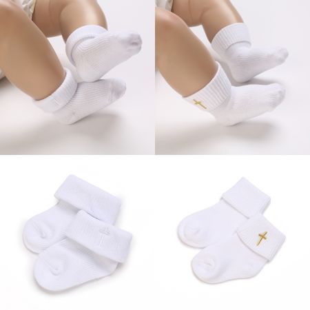 White Cotton Baby Socks for Newborns - 0-18 Months