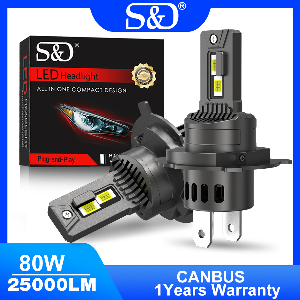 S&D 80W H4 LED Headlight Bulbs, 25000LM, 6500K