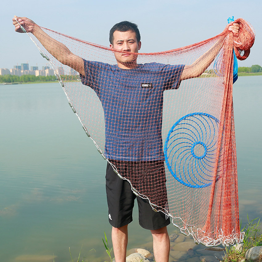 Hand Cast Fishing Net With Large Flying Disc High Strength Throw