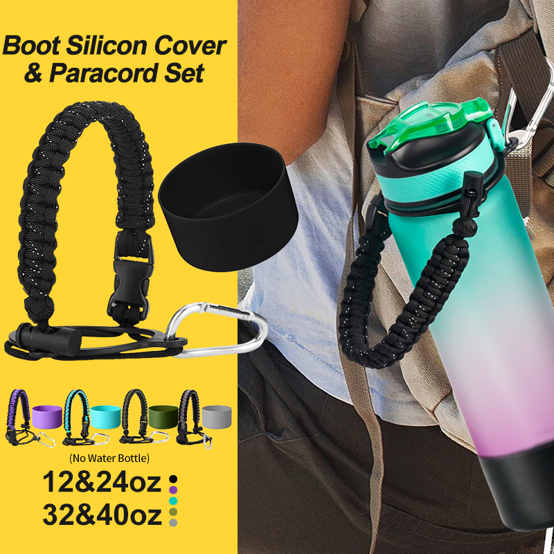  Water Bottle Handle Strap  Paracord Handle & Silicone  Protective Bottle Boot Shoulder Strap Set,Non-Slip Hand-Woven Water Bottle  Handle Strap with Silicone Boot Buogint : Sports & Outdoors