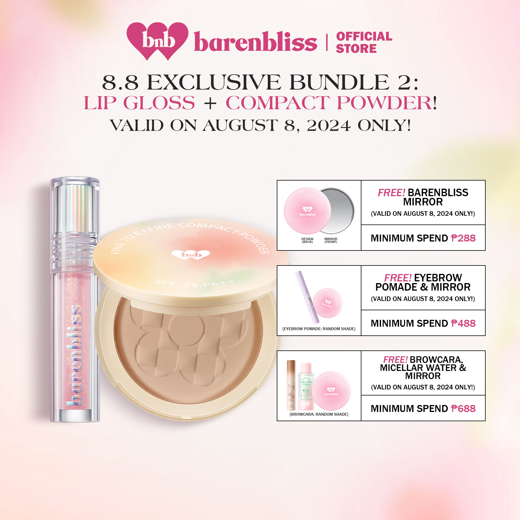 Discount on Barenbliss  shoes - SKU: [8.8] barenbliss BNB Exclusive Bundle | Fine to Refine Compact Powder + Plum Makes Lip Gloss