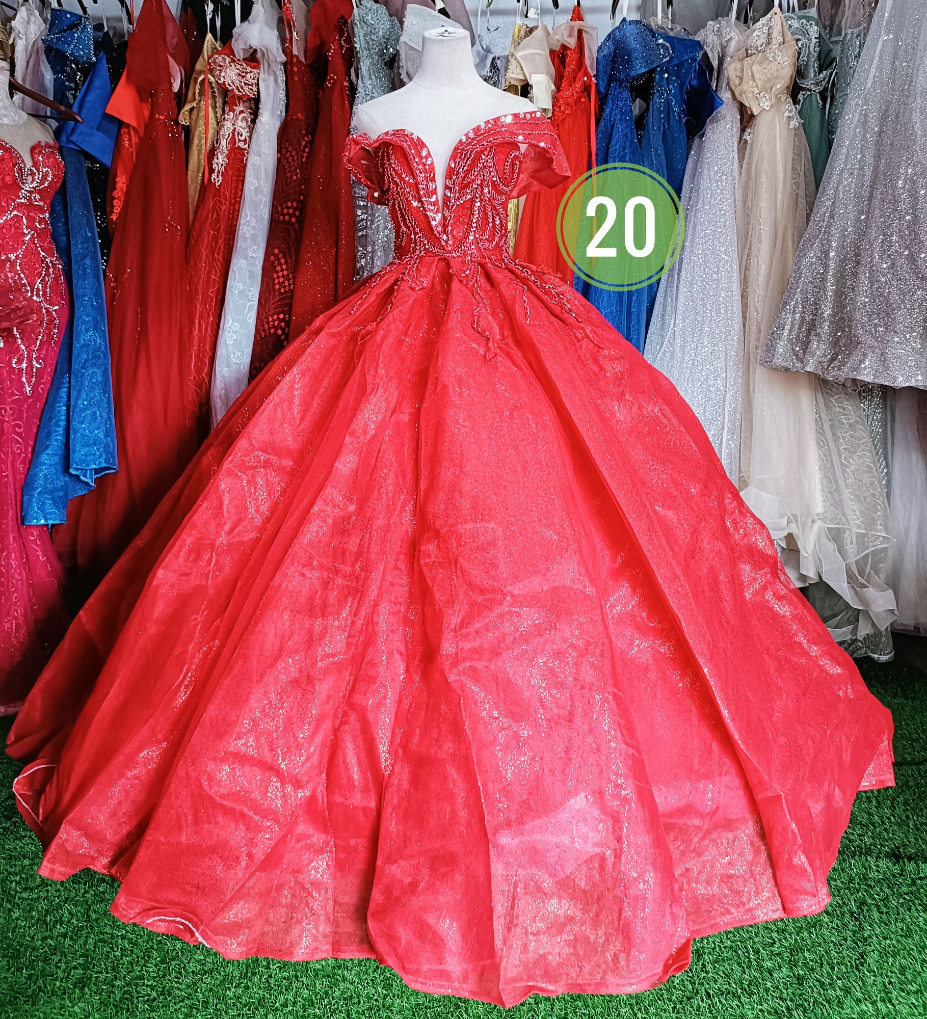 Sparkling Sequin Red Ball Gown Prom Dress Off-the-shoulder Neckline –  NarsBridal