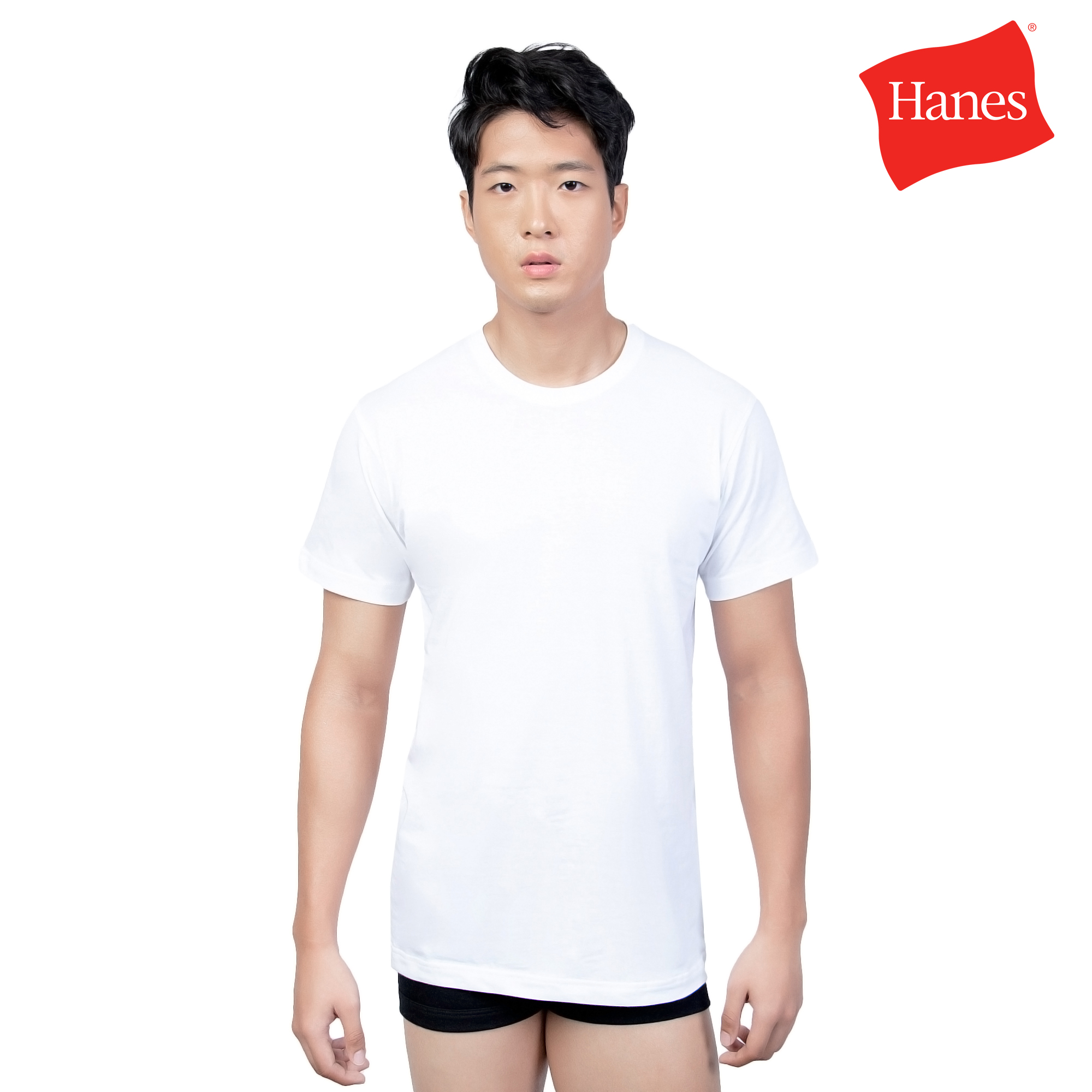 HANES 3 pcs ComfortSoft Crew Neck White T-Shirt Lay Flat Collar