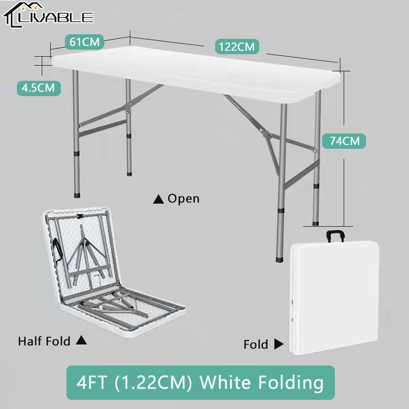 LIVABLE Folding Table 6ft Heavy Duty Foldable Table Outdoor Portable Folding Half Table Picnic Table Home Laptop Table - Image 3