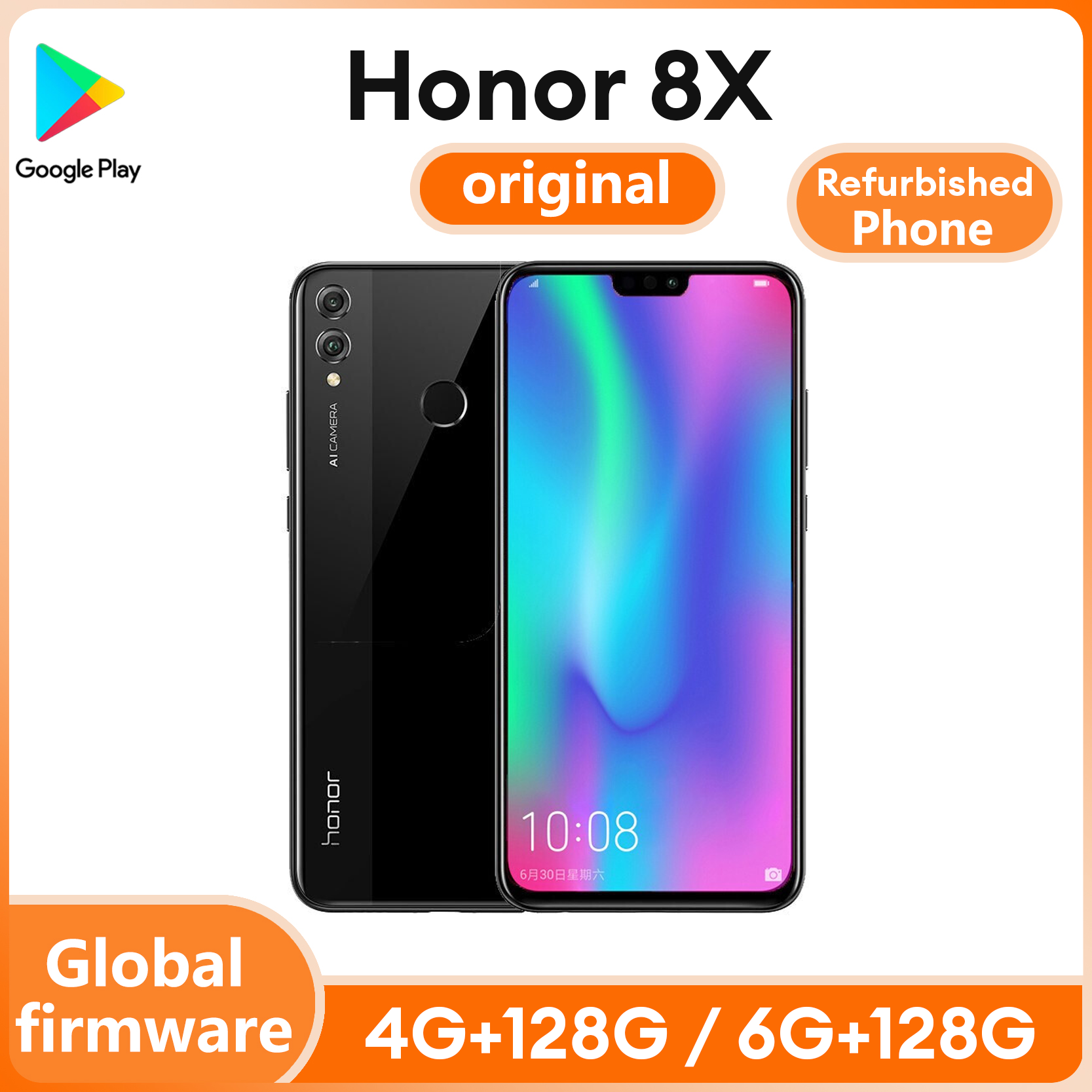 Refurbished Phone Huawei Honor 8X Mobile Phones 6.5 inch Smartphone Used Phone FHD Screen Phone Kirin 710 FingerPrint 20.0MP+16.0Mp FingerPrint Used Phone 98% new