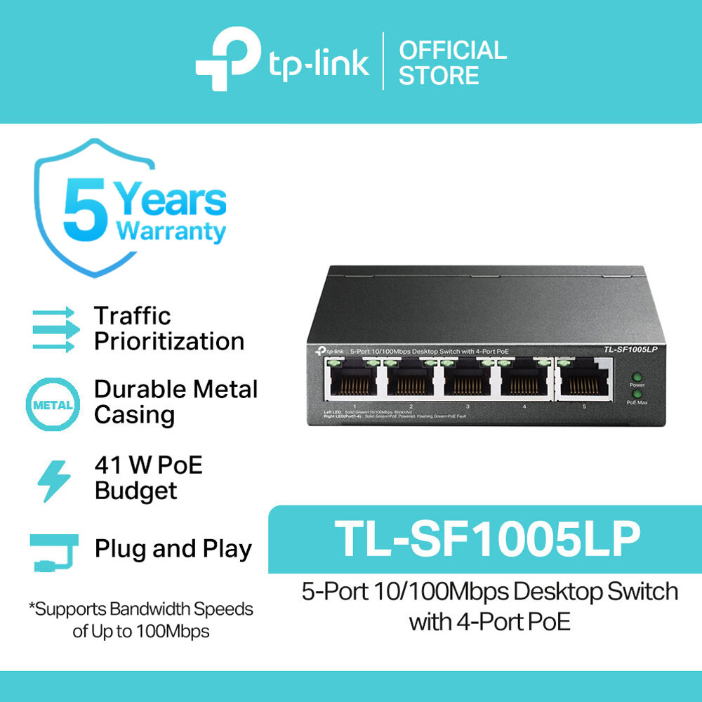 TP-Link Official Store / TL-SF1005LP / 5-Port 10/100Mbps with 4-Port PoE Desktop Network Ethernet Switch for Internet