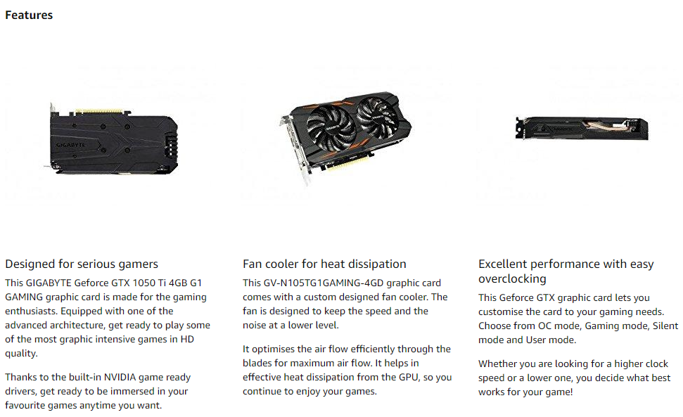 Gigabyte Geforce GTX 1050 Ti 4GB GDDR5 128 Bit PCI-E Graphic Card GV-N105TD5-4GD