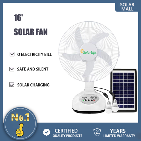 Rechargeable Solar Electric Fan - Portable with Light 