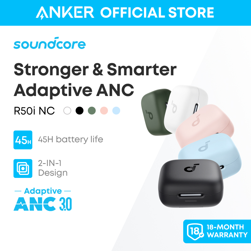 【TWS+ Stand Soundcore by Anker R50i NC tai nghe không dây Adaptive ANC Bluetooth 5.4 tai nghe TWS 42dB Low Latency tai nghe iphone 45H Play Time tai nghe true wireless for iPhone 15 pro max Android Phone Laptop