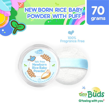 Tiny Buds Newborn Rice Baby Powder with Puff 70g