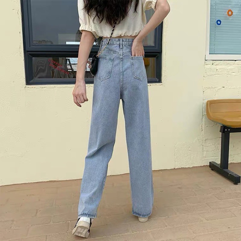 Korean women jeans highwaist straight 