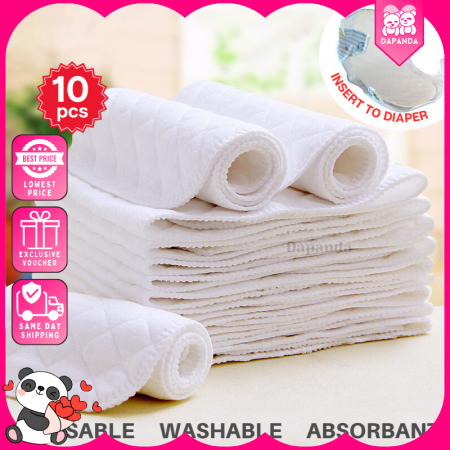 DAPANDA 10Pcs Reusable Baby Cloth Diapers - 100% Cotton Lin