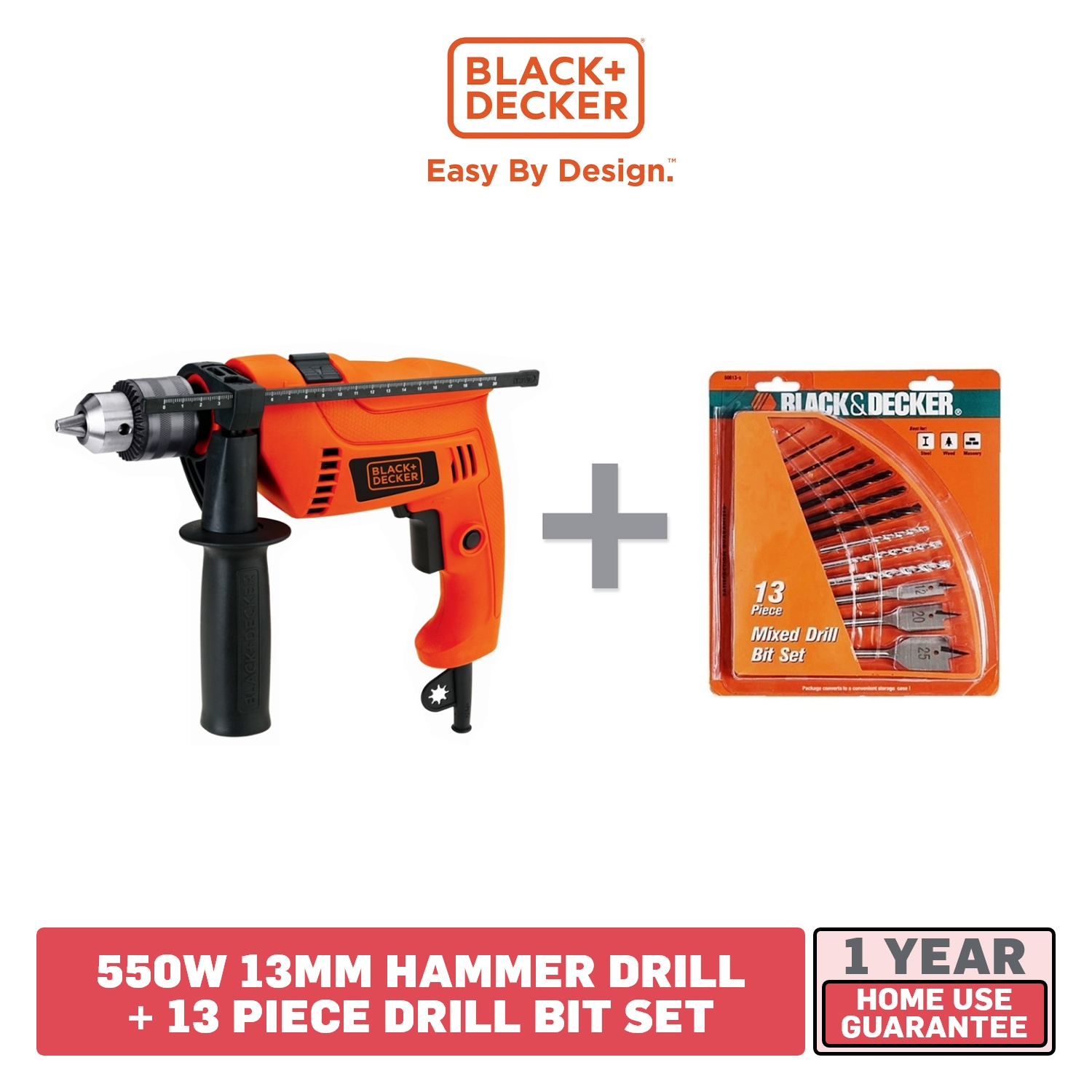 Black+Decker HD555KMPR Hammer Drill Kit, 550 Watt, 3.8 kg