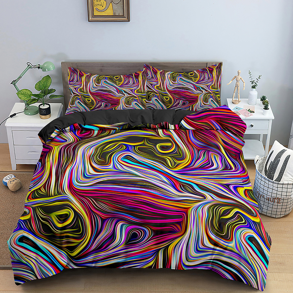 Geometric 3D Printed Bedding Set Soft Single King Queen Psychedelic 3D  Abstract Duvet Cover And Pillowcase 23pcs Quilt Covers