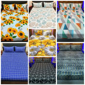 Sunflower Floral Printed Bed Sheet Set - 3 in 1