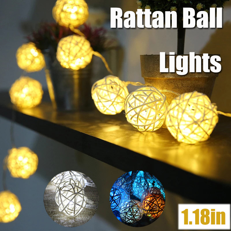 2.5m 20led Battery Powered Led Rattan Ball String Lights Decorative