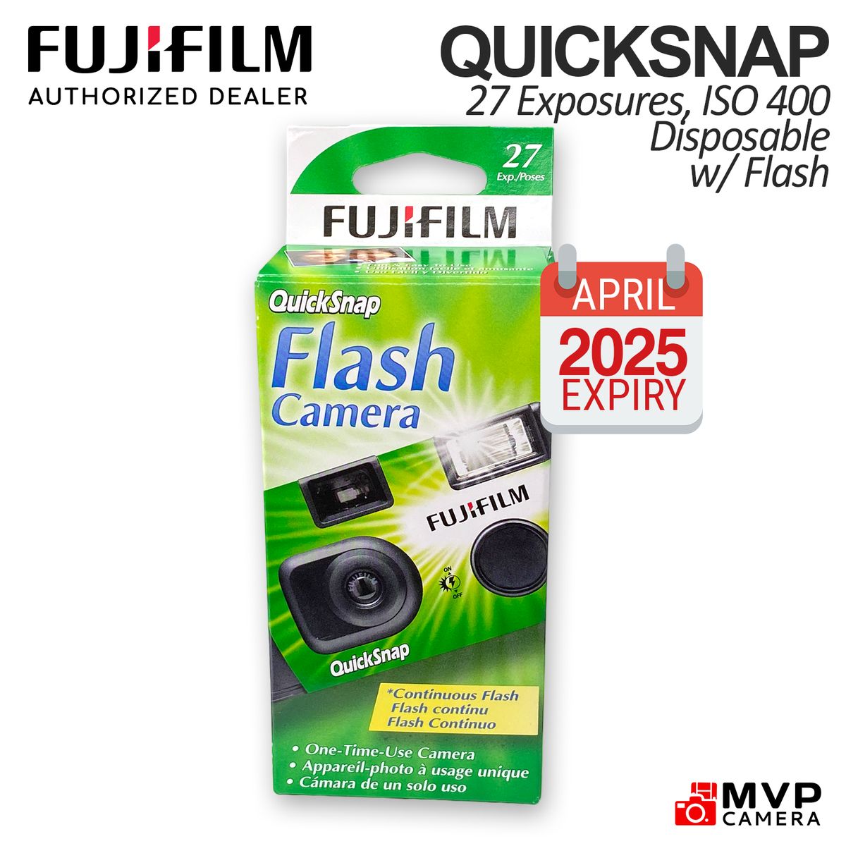 Fujifilm QuickSnap Flash 400 Disposable 35mm Camera 27 exposures 