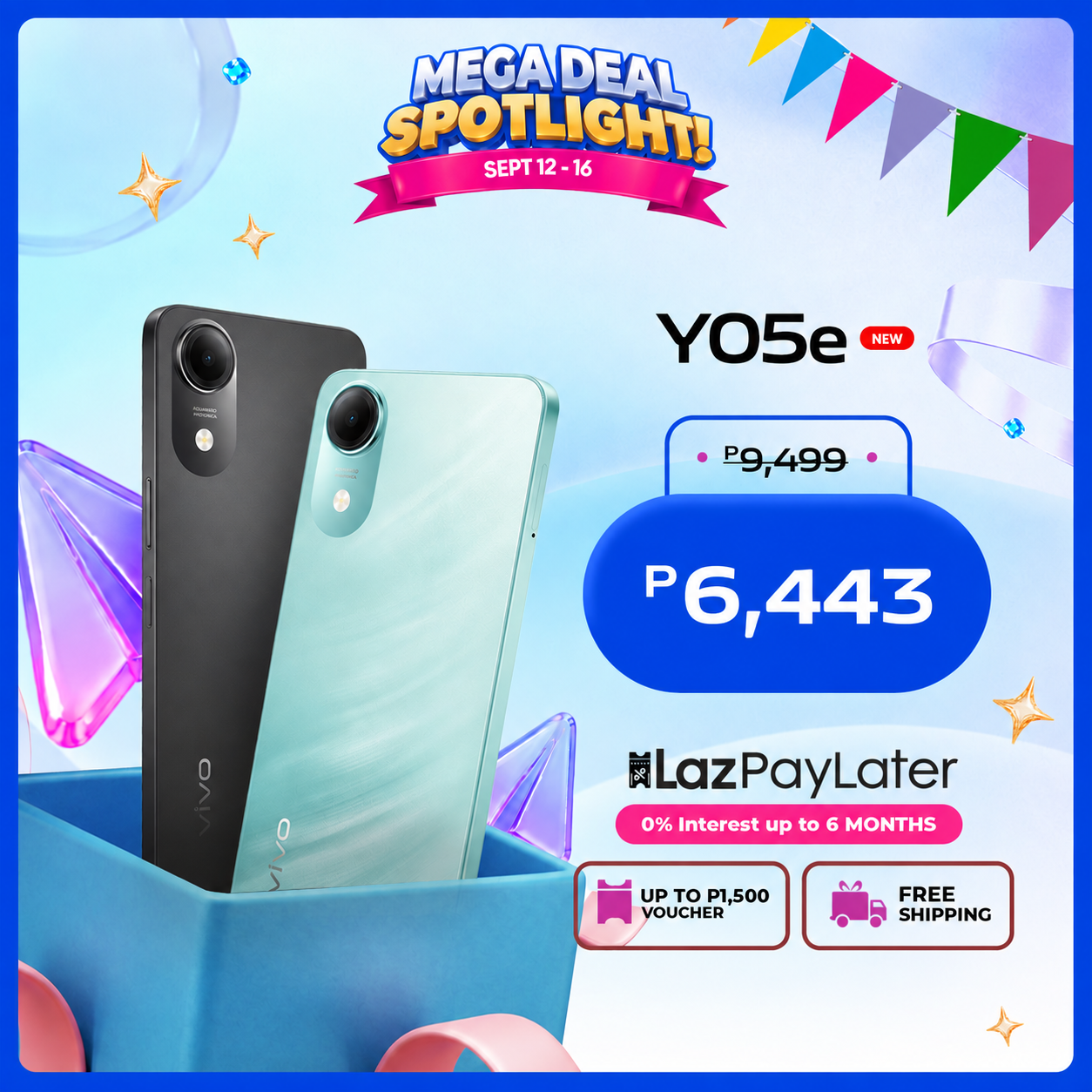 vivo Y05e Smartphone / 5150mAh BlueVolt Battery (4-Year Health) / Military-Grade Resistance / 6.74" 90Hz Refresh Rate Display / 200% Volume Dual Stereo Speaker / IP64 Dust & Water Resistance / OriginOS 6 AI / 100% Original Brand New Official Warranty COD