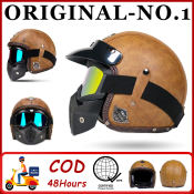 Retro Leather Motorcycle Helmet - 
