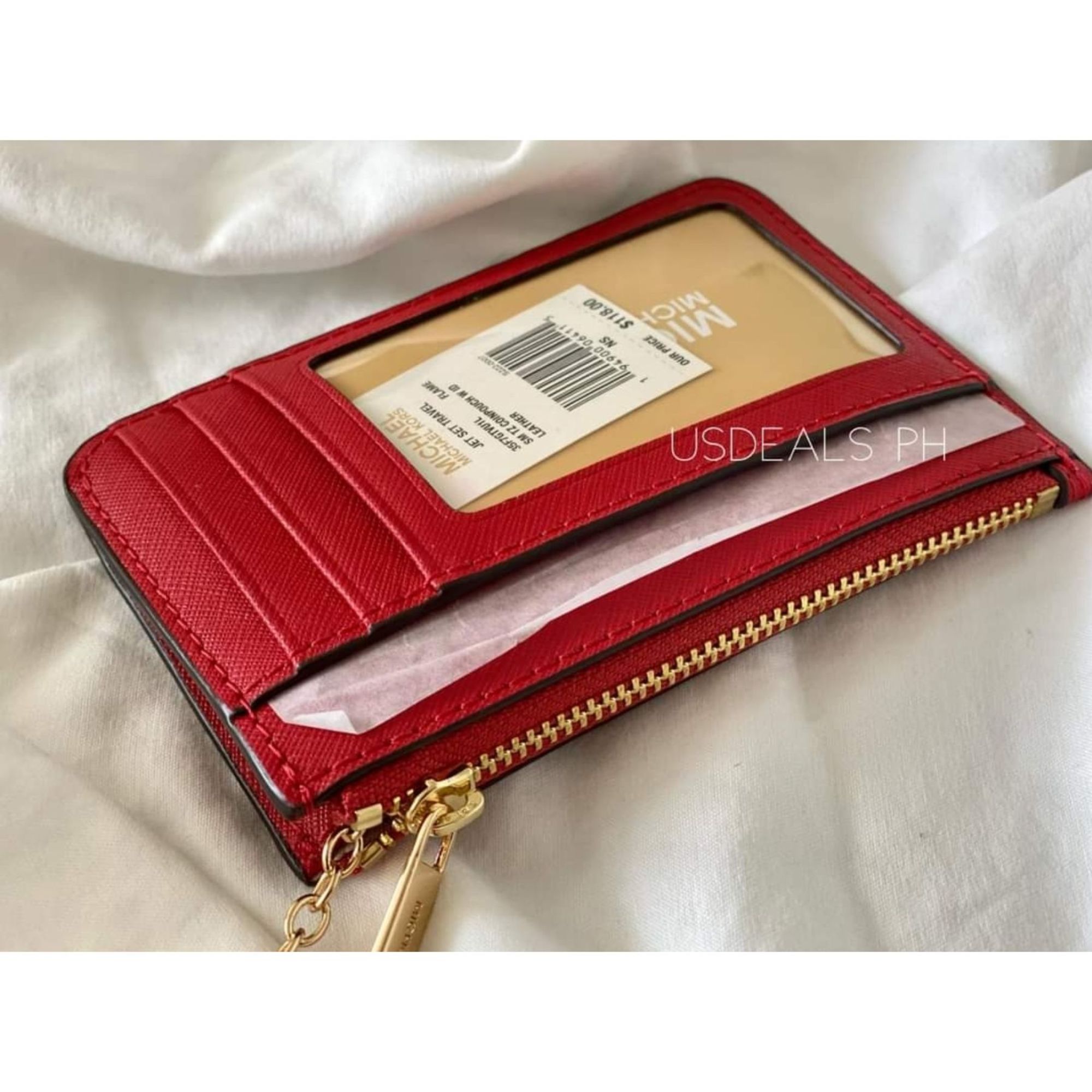 Michael Kors Jet Set Travel Small Top Zip Coin Pouch ID Holder Flame Red
