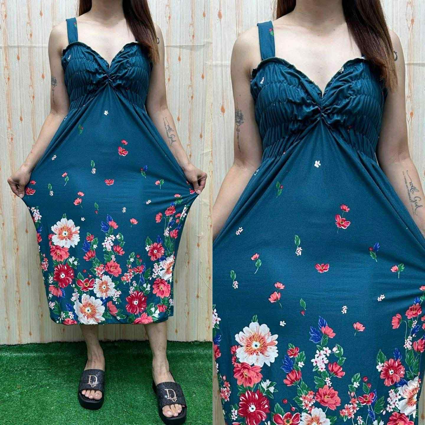 3PCS ASSORTED COLOR AND PRINT MAXI SMOCKING CLEAVAGE UP TO 3XL