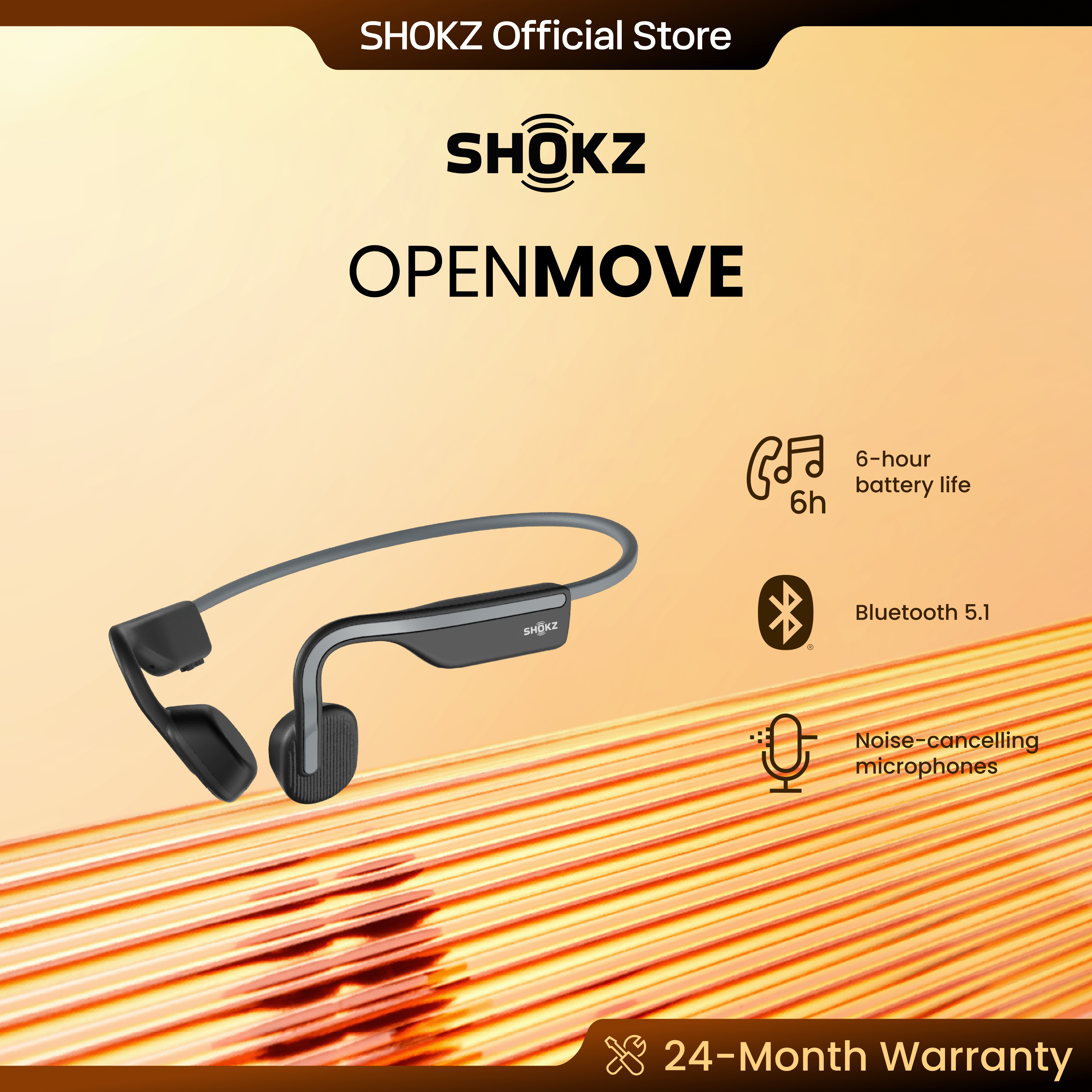 SHOKZ S661 OpenMove - Open-Ear Bone Conduction Sports Headphones, Wireless Bluetooth Earphones, Sweat Resistant Workouts Running,Built-in Mic,Noise Cancelling Mics,for iPhone and Android Phone,With Microphone Support