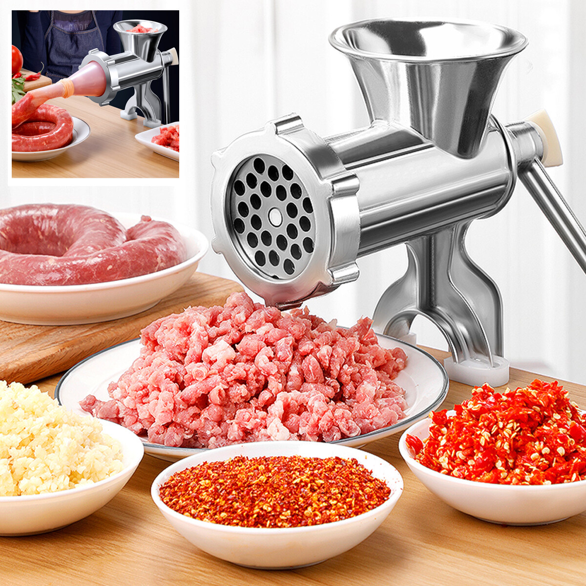 Manual Meat Grinder Aluminium Alloy Hand Operate Manual Meat Grinder  Sausage Beef Mincer Hand Crank Meat Mincer & Tabletop Clamp Kitchen Home  Tool - Temu