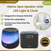 iHome Color Changing Bluetooth Speaker with Clock for Echo Dot