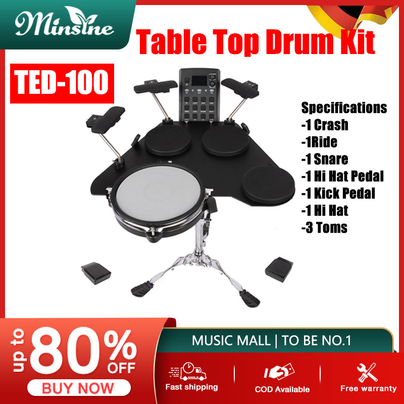 Minsine Table Top Drum Kit with Built in Speakers Electronic Drum Set