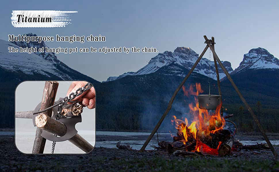 Titanium Outdoor Cooking Camping Campfire Pan Pot Hanging Chain and Hook DIY 