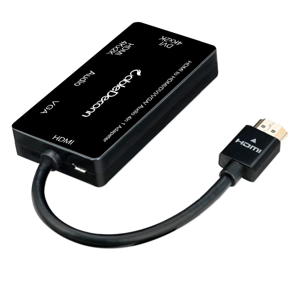 CABLEDECONN Multiport 4-in-1 HDMI to HDMI/DVI/VGA Adapter Cable with Audio  Output Converter (Black)