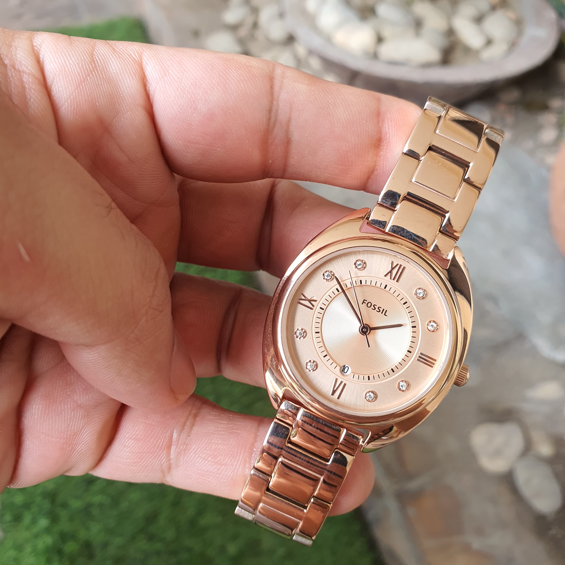 Original Fossil Gabby Three-Hand Date Rose Gold-Tone Stainless 