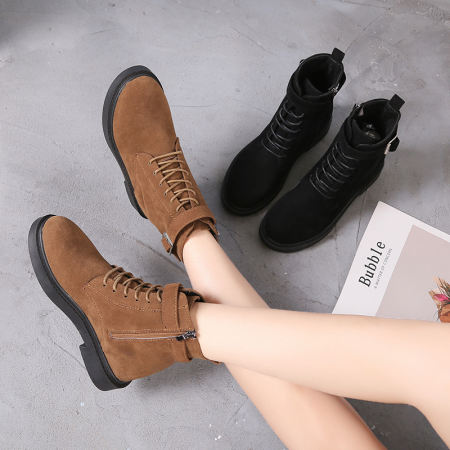 Pointed Toe Lace-Up Ankle Boots with Thick Heel by 