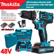 48V Cordless Hammer Drill with LED Light and Accessories
