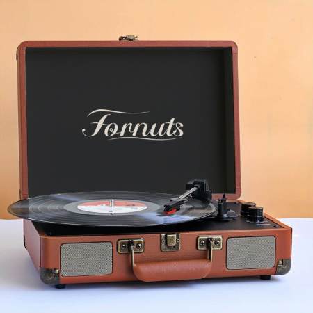 Fornuts Vintage Bluetooth Record Player - Portable Suitcase Gramophone