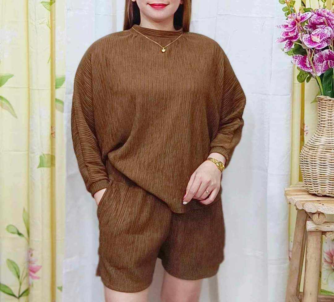 UPSIZE BARK CREPE TERNO LONGSLEEVE SHORT UP TO 3XL - Image 4