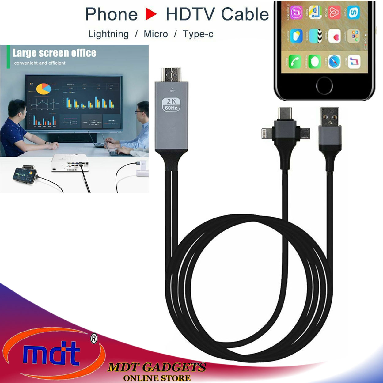Cable USB tipo C a HDMI para iPhone Lightning teléfono a TV proyector  Monitor MHL a TV adaptador HDMI 1080P HD HDTV Cable de carga - AliExpress