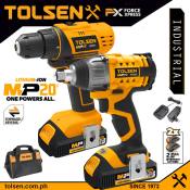 Tolsen Cordless Combo Kit with Drill, Impact, Battery, and Bag
