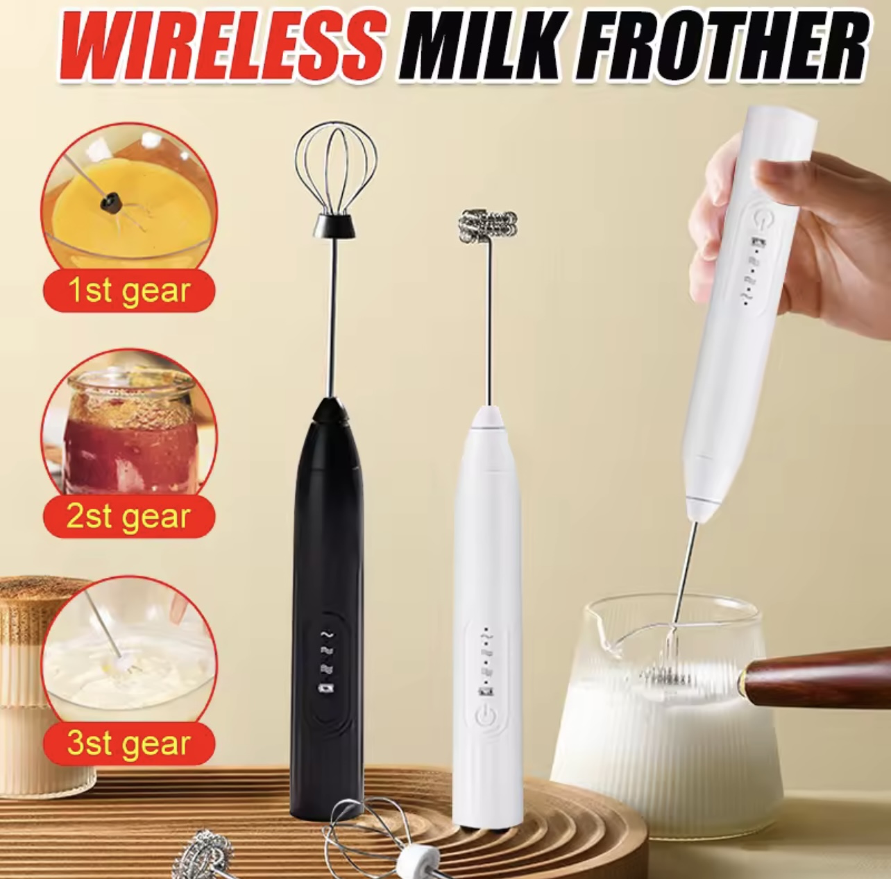 Electric Milk Frother, Usb Charging Three Gears Wireless Egg