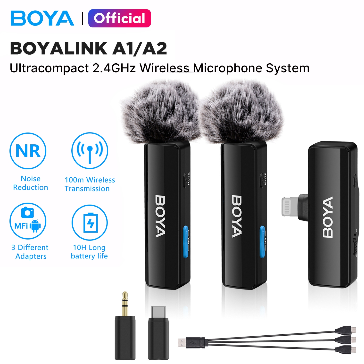 BOYA BOYALINK A1/A2 Wireless Microphone Original Lapel Mini Mic Noise Cancelling Mic for Videoke Vlogging Android iPhone DSLR