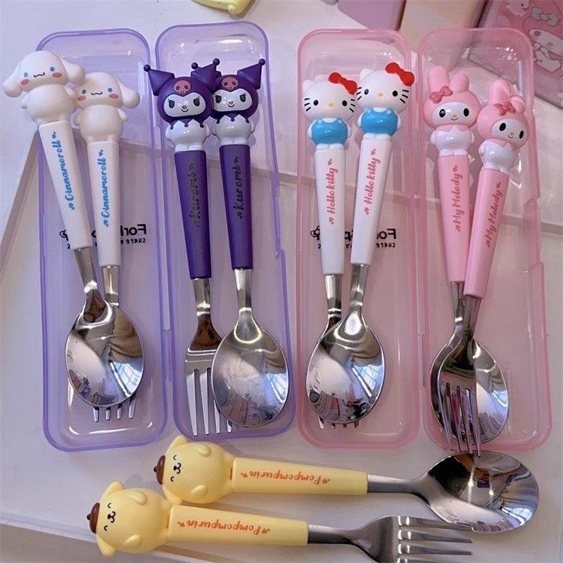 Sanrio Kuromi Fork and Spoon Set, Stainless Steel, Portable