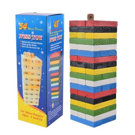 zpfr23 54 Pcs Wooden Wiss Toy Building Blocks Jenga