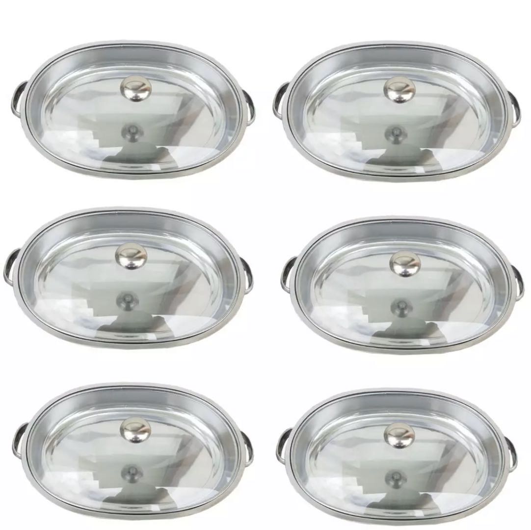 Stainless Steel Oval Food Tray Set with Glass Cover