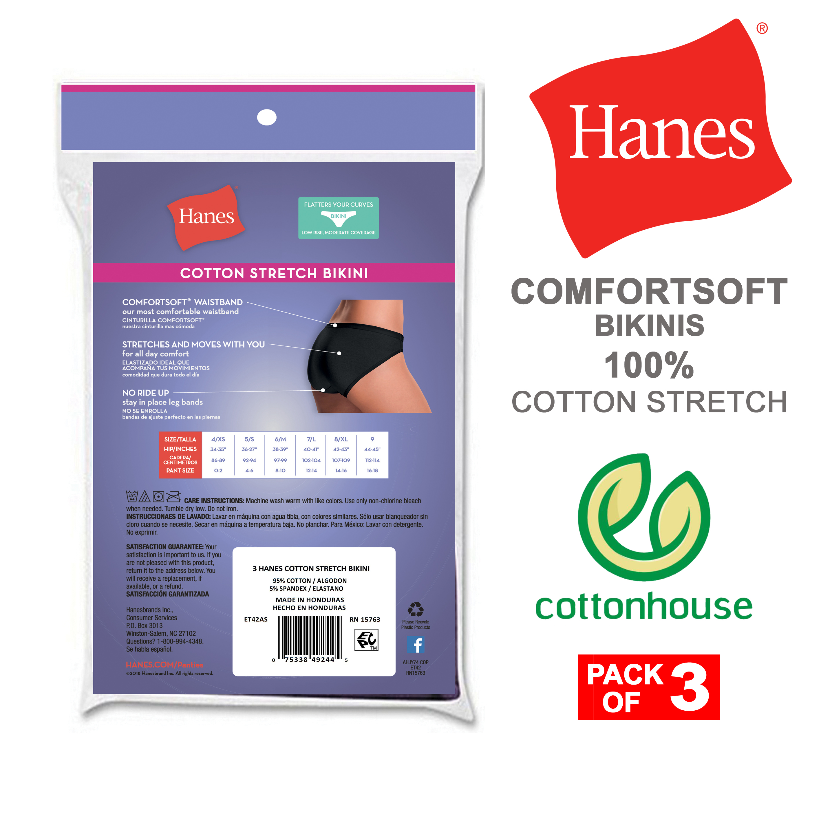 Cotton Stretch Hane s Bikini for Women Underwear 3pcs pack Panty