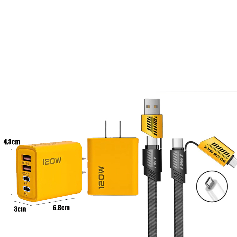 Tecno Charger 120W 2USB+2PD Fast Charger 65W 4IN1 Micro USB+Type-C Cable Set For Android Charger - Image 2