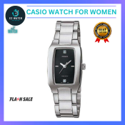 Casio Women's Vintage Black Dial Silver Stainless Watch