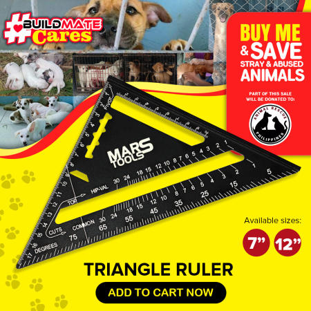 Buildmate Mars Tools Aluminum Alloy Triangle Ruler 7" Inch / 12" Inch Speed Angle Square Black for Woodworking